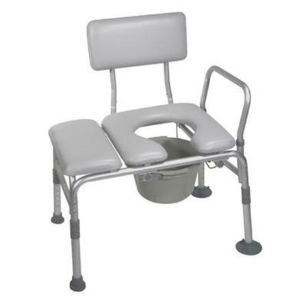 FINE-LINE Combination Padded Seat Transfer Bench With Commode Opening- Gray FI63176